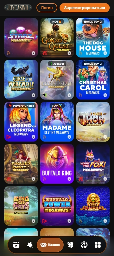 Слоты Megaways в мобильном каталоге Joy Casino